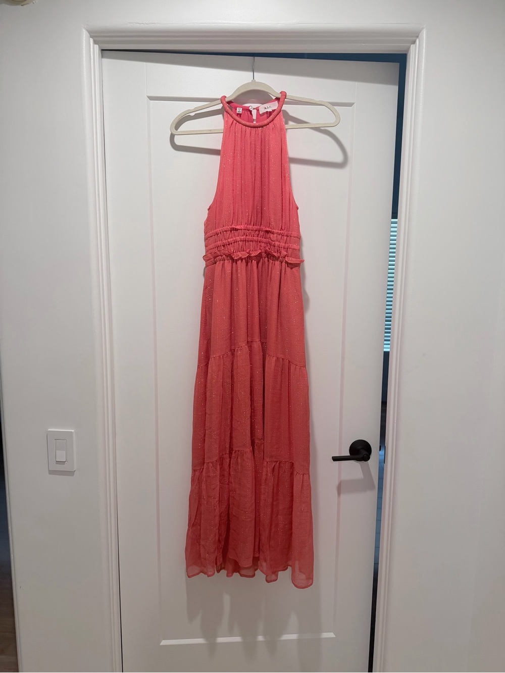 A.L.C. Coral Halter Tiered Maxi Dress